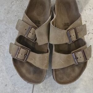 BIRKENSTOCKS Brown Leather Sandals with Buckles